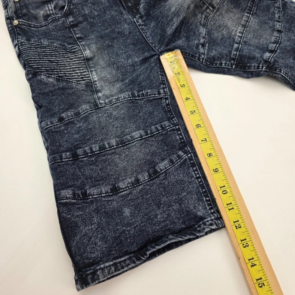 Phat Farm‎ Biker Denim Shorts Mens 30 Black Acid Wash Moto Stretch Streetwear